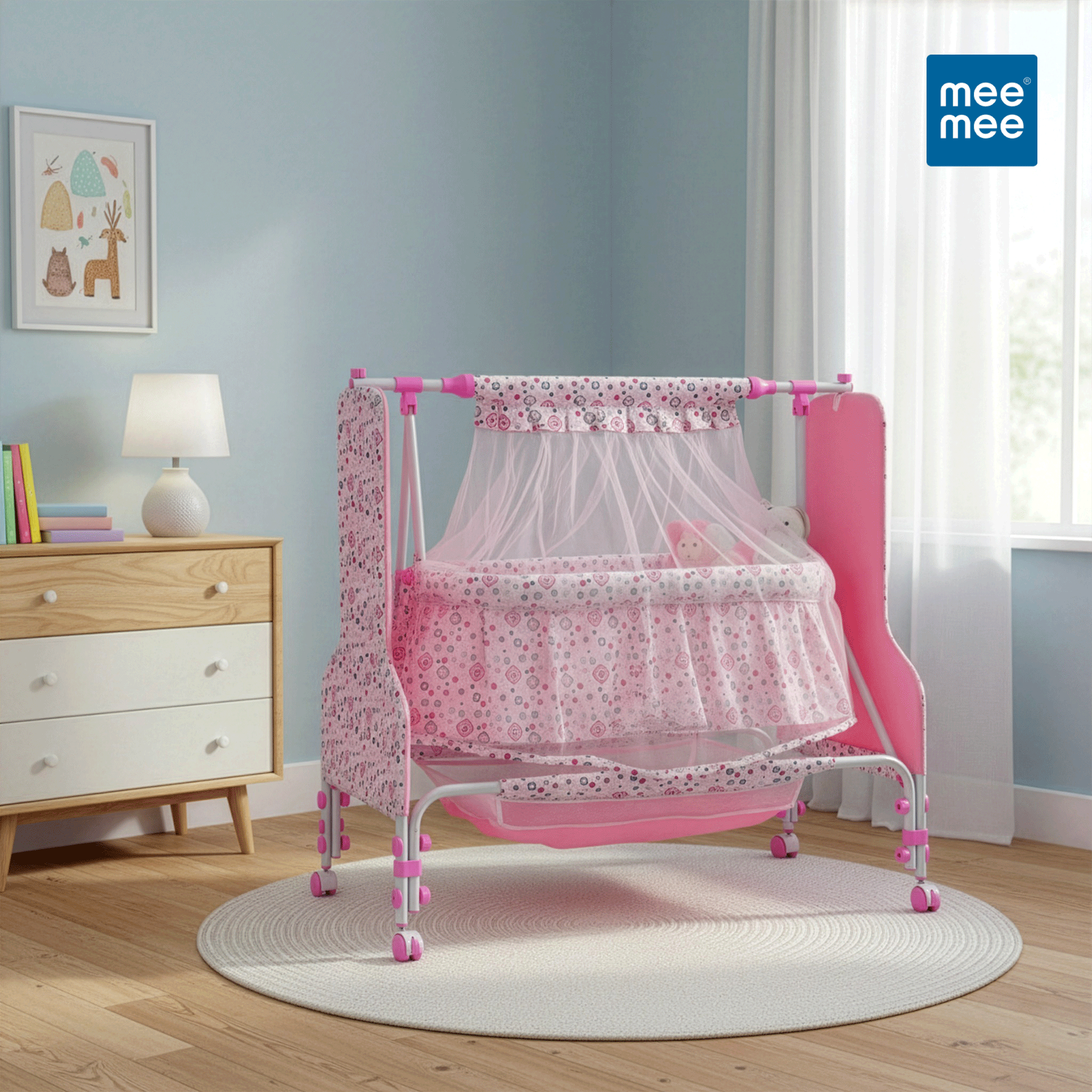 メイドインジャパンの小さなベビー Buy Baby Wooden Cradle With Swing & Mosquito Net (Pink) Online in