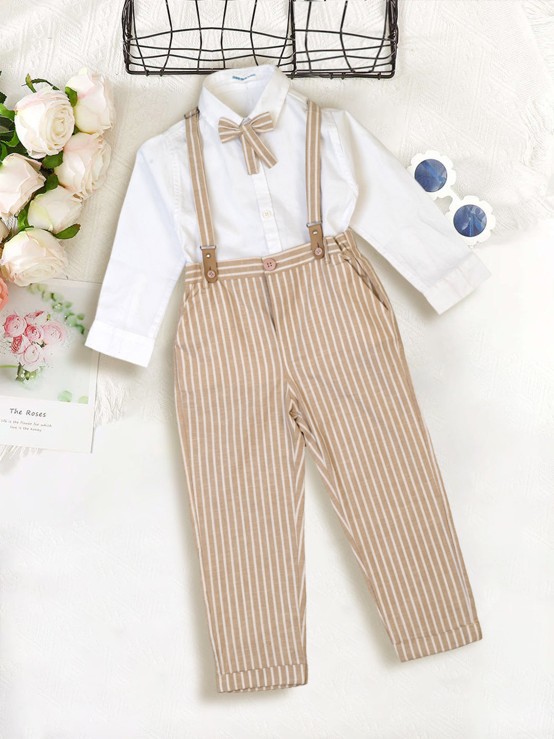 Petit Bebe Knits Boys Pants Set White Santa Shirt Green Striped Pants main image 0