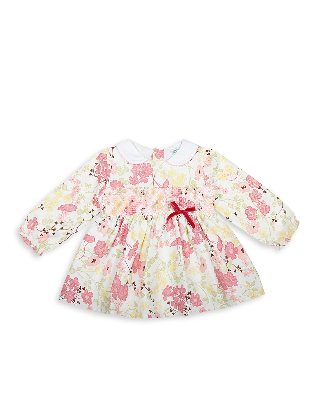Babyhug Cotton Knit Full Sleeves Peter Pan Collared Frock With Bloomer Kitten & Floral Print - Pink main image 0