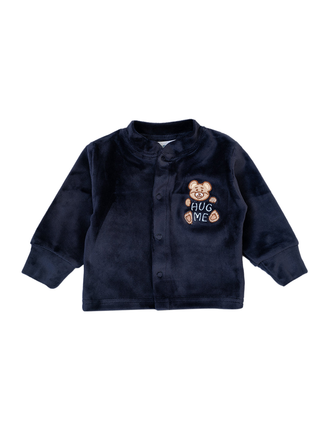 Babyhug Velvet Woven Full Sleeves Embroidered Kurta & Pajama Set - Navy Blue