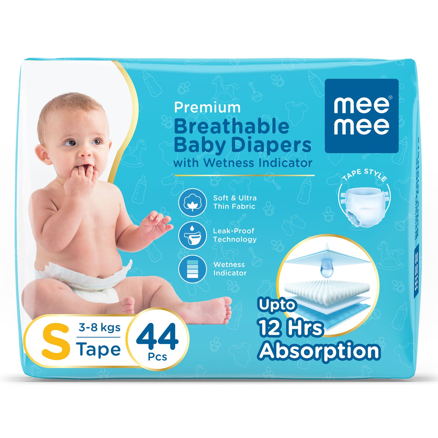Premium Breathable Baby Diapers With Wetness Indicator (Small 44 Count)
