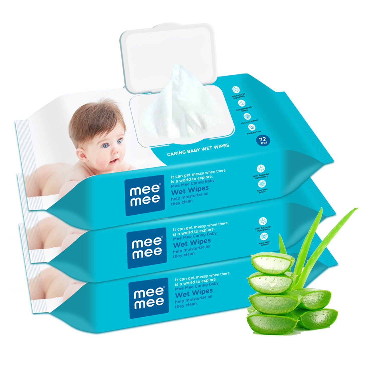 Buy Caring Baby Wet Wipes with lid, 72 Pcs (Aloe Vera, Pack of