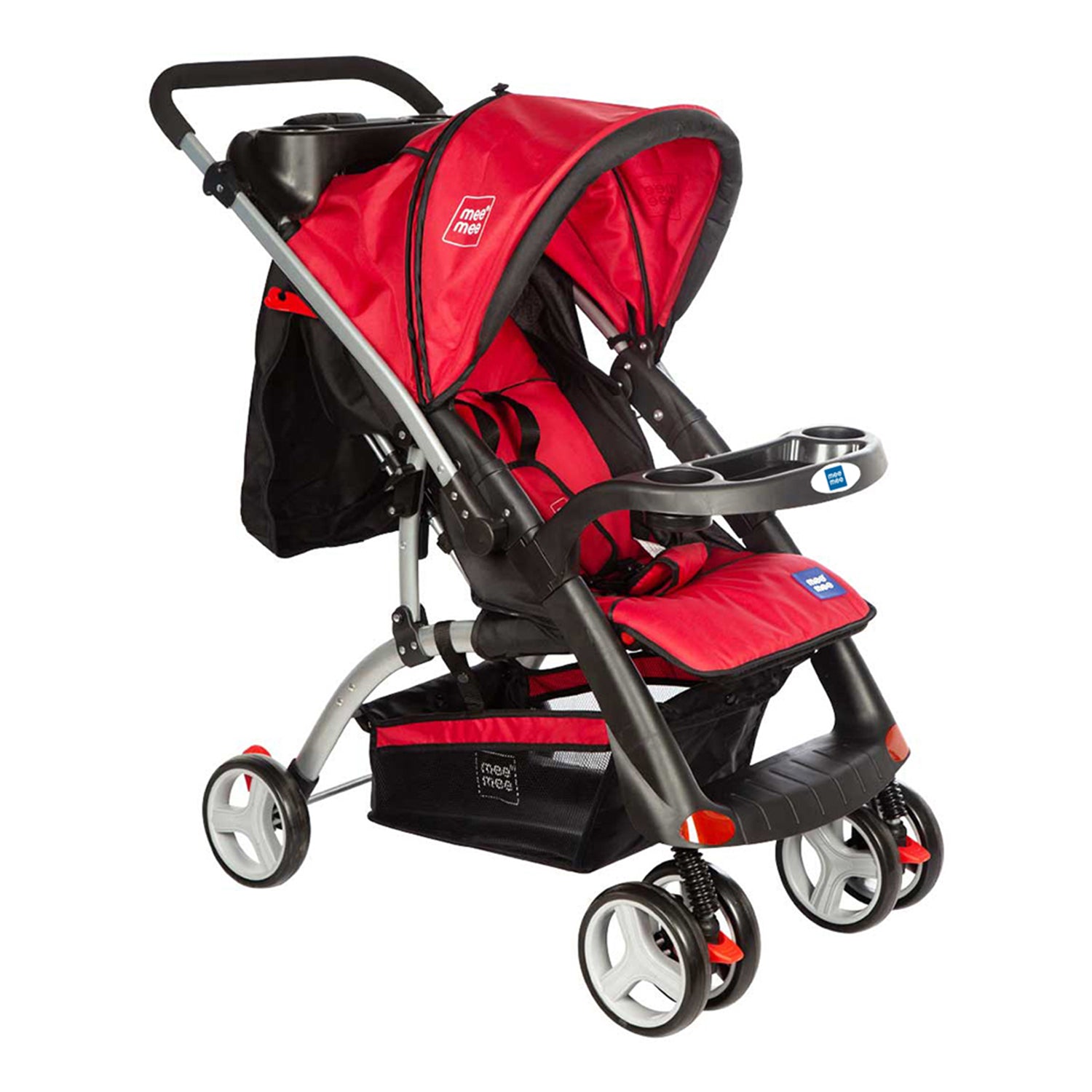 Mee Mee Advanced Baby Pram with Shock Absorber Wheels (Red) Me N Moms