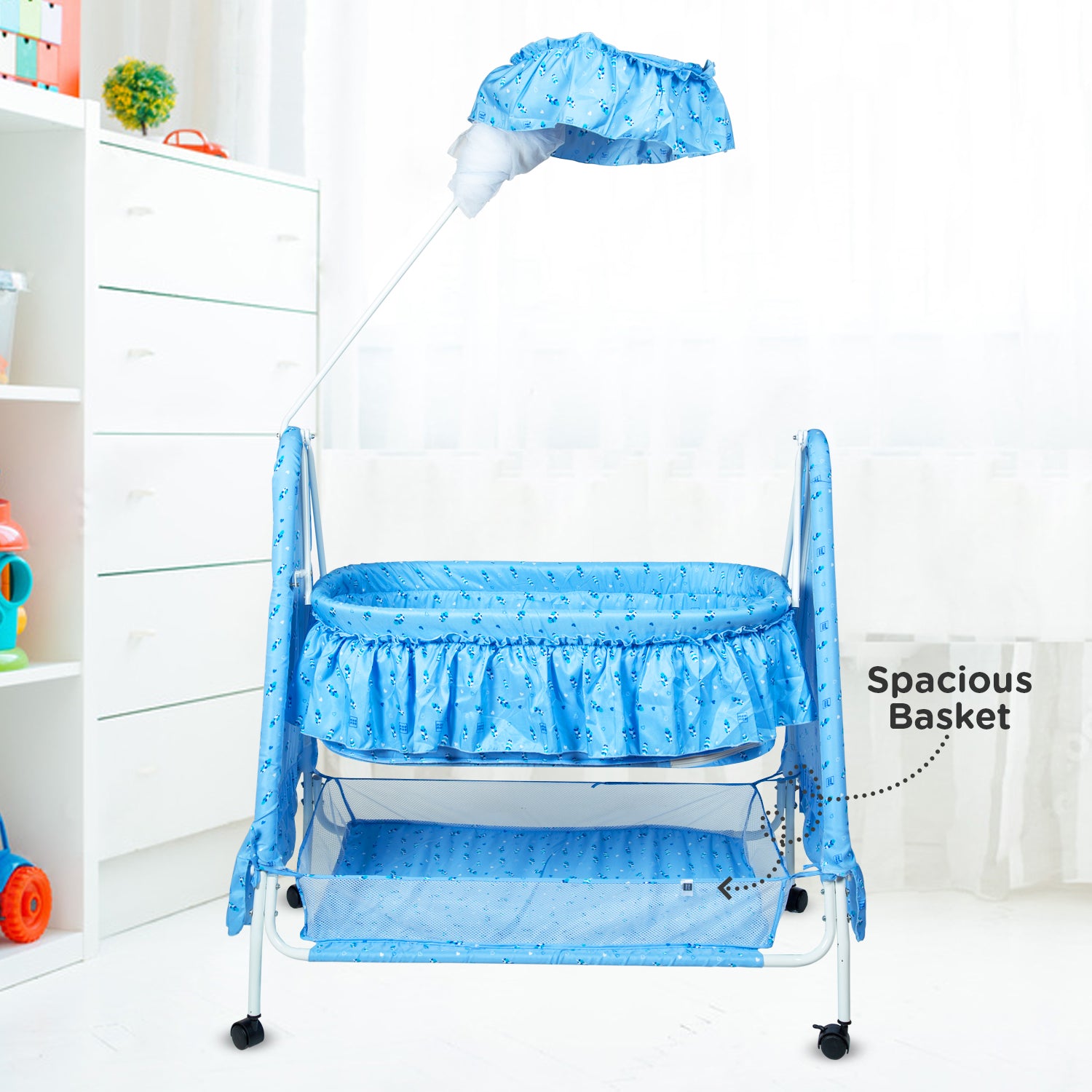Buy Spacious Swinging Baby Cradle with Mosquito Net (Blue) Online