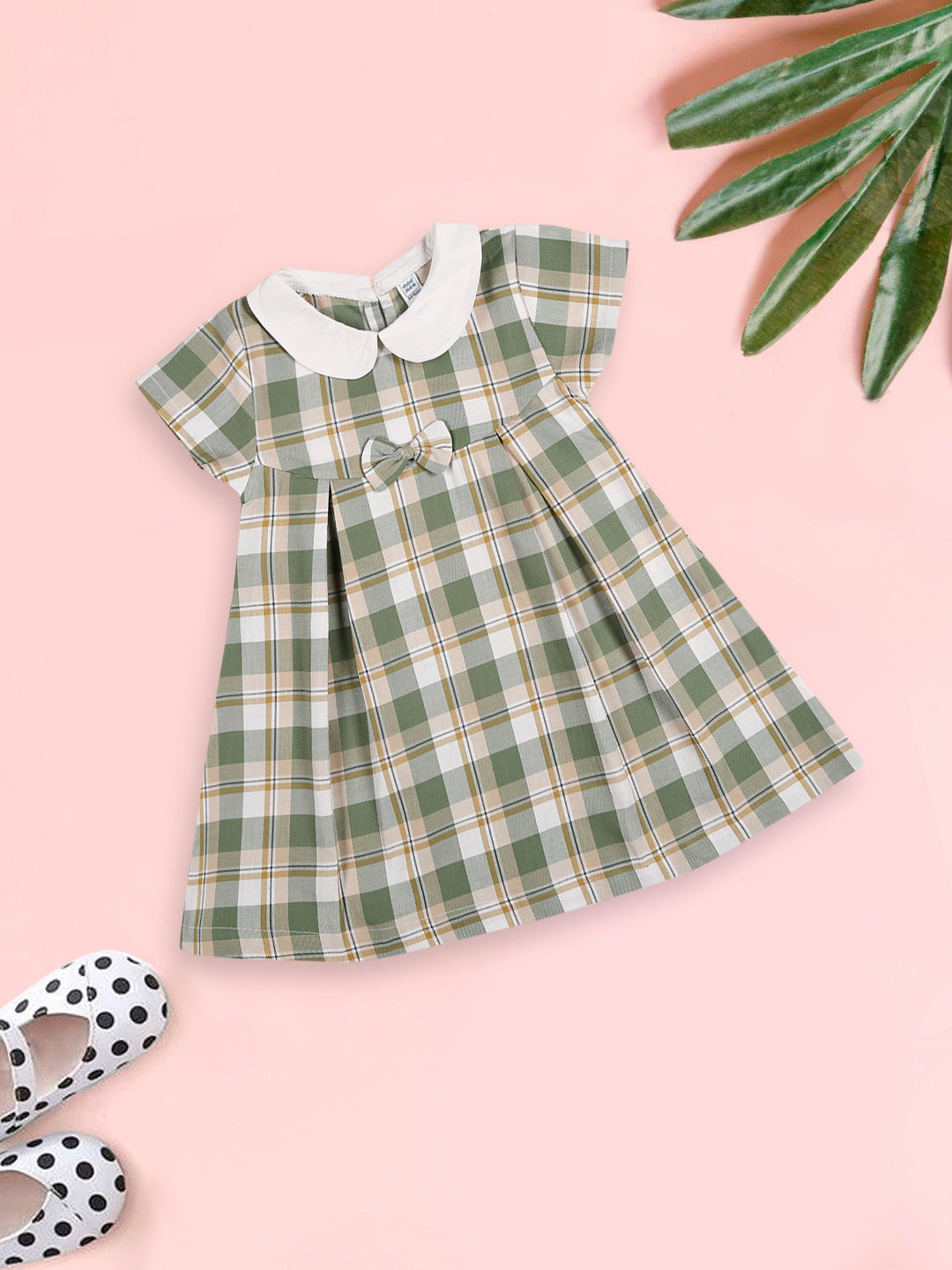 MEEMEE Olive Cotton Dress for Baby Girls Featuring a Chic Peter Pan Co MEEMEE Olive Cotton Dress for Baby Girls Featuring a Chic Peter Pan Co