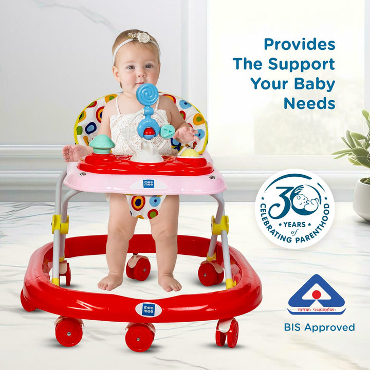Mee Mee Red Baby Walker Level Adjustable Height |For 18