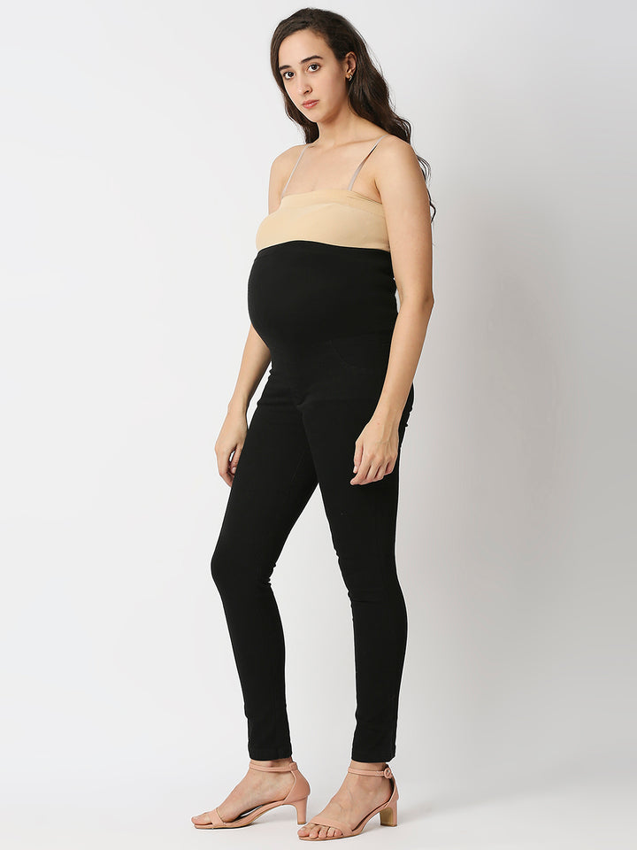 Mee Mee Maternity Solid Full Length Denim Pants - Black