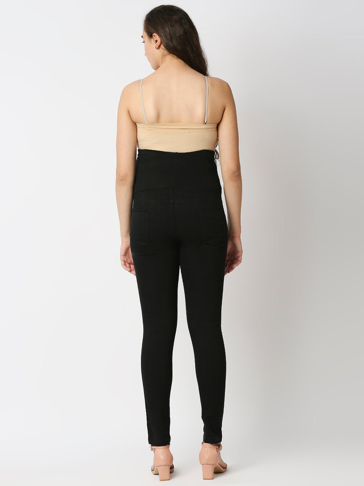 Mee Mee Maternity Solid Full Length Denim Pants - Black