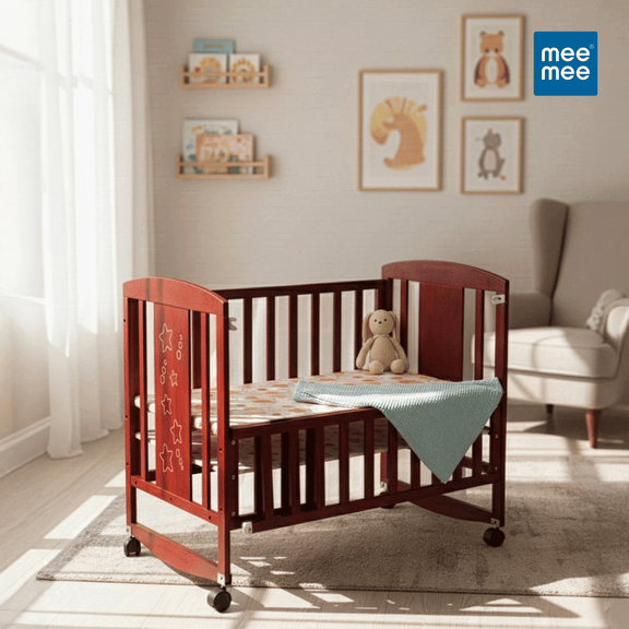 Buy Rocking Wooden Baby Cot with Mosquito Net Online in India | Me n Moms