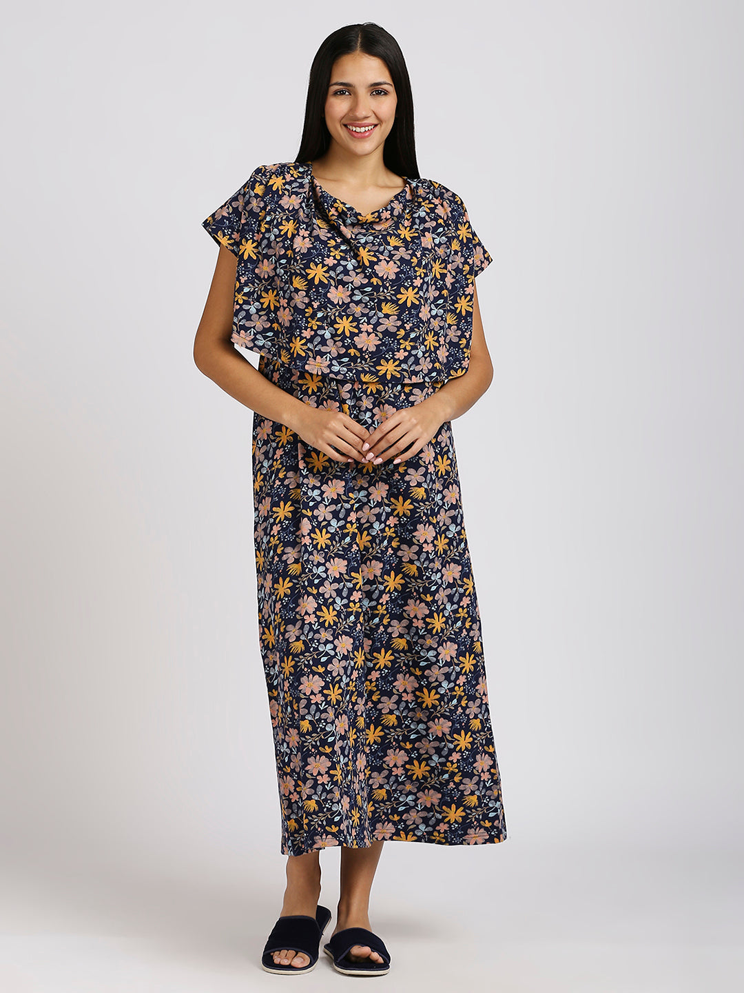 Navy Floral Print Nightgown