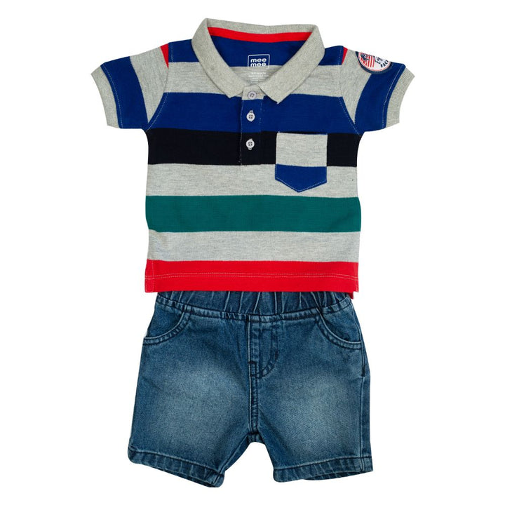 Mee Mee Kids Stripes Tee &Amp Denim Shorts Set