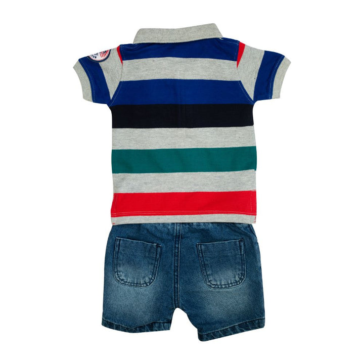 Mee Mee Kids Stripes Tee &Amp Denim Shorts Set