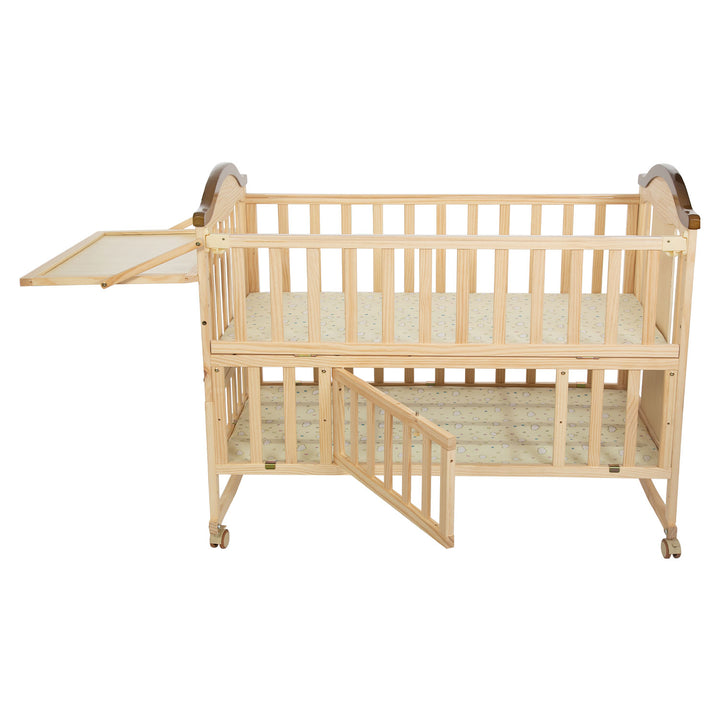 Pine Wooden Baby Cot Extendable Swinging Bed with 360° rotation