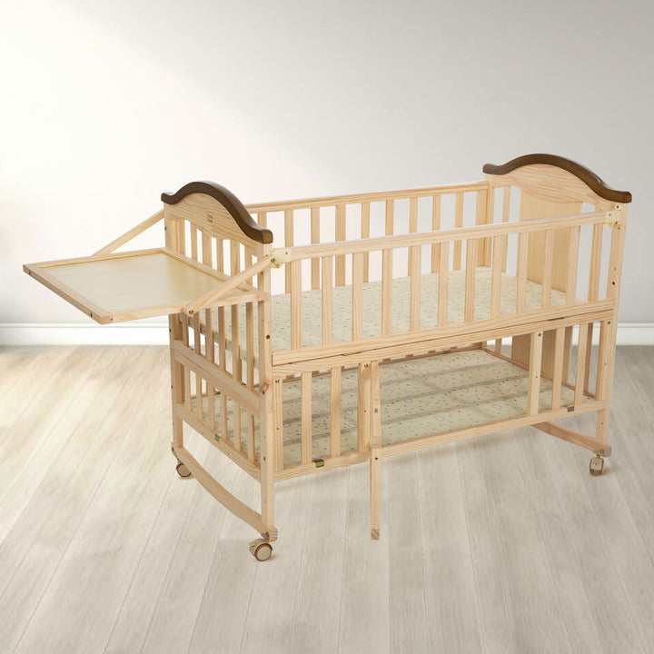 Pine Wooden Baby Cot Extendable Swinging Bed ideal for kids aged 0 to 4 years