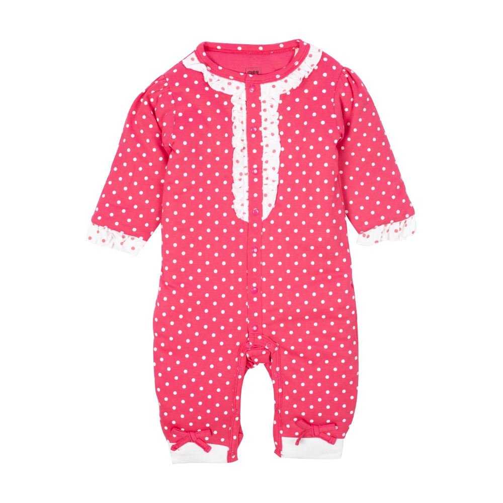 Full Sleeve Fuschia Polka Printed Girls Romper Padded