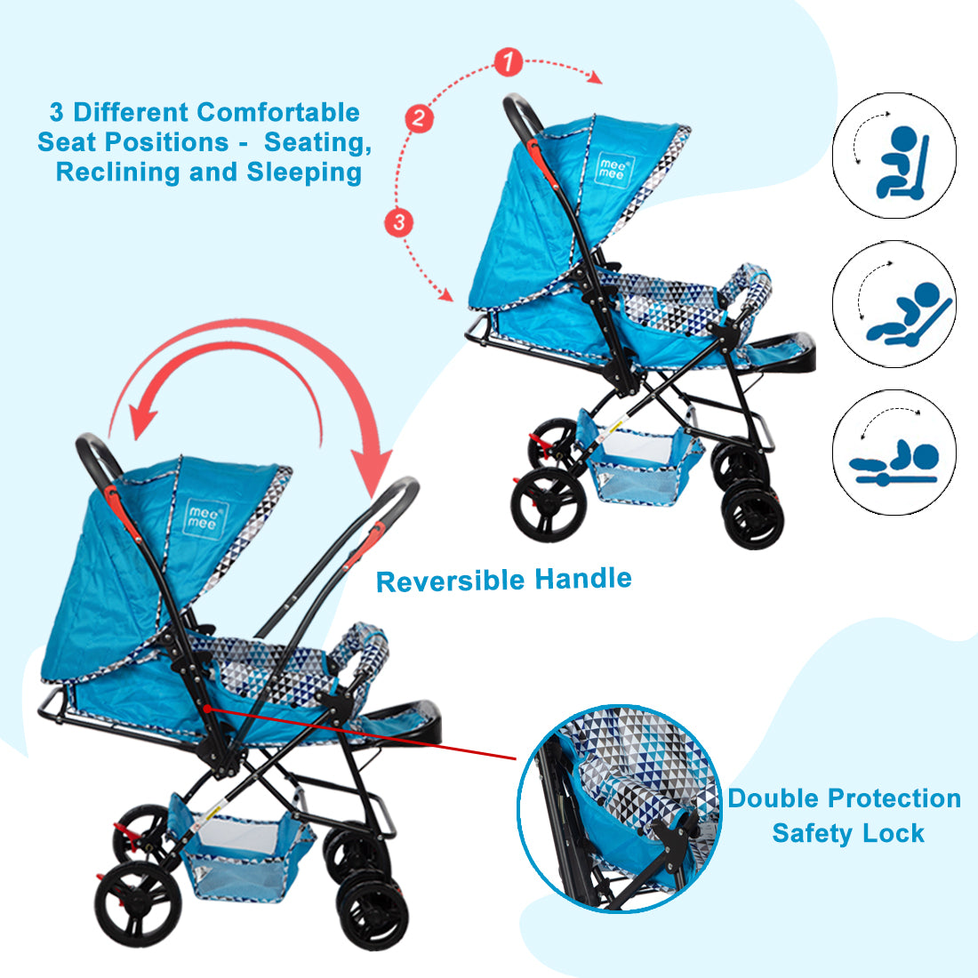Mee mee pram with 3 seating position sales