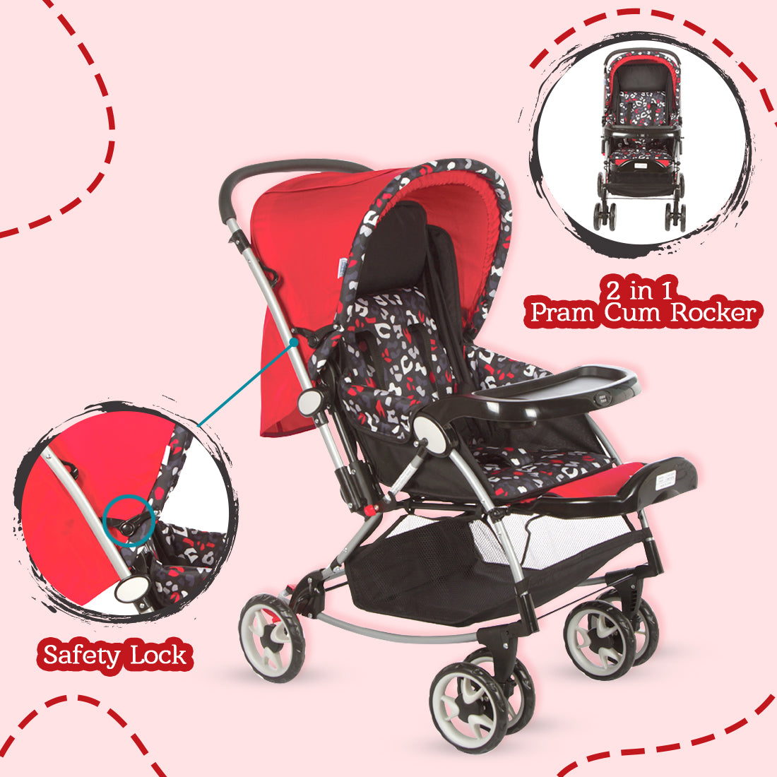 Buy Baby Pram with Rocker Function | 3 Seating Positions | Feeding Tray ...