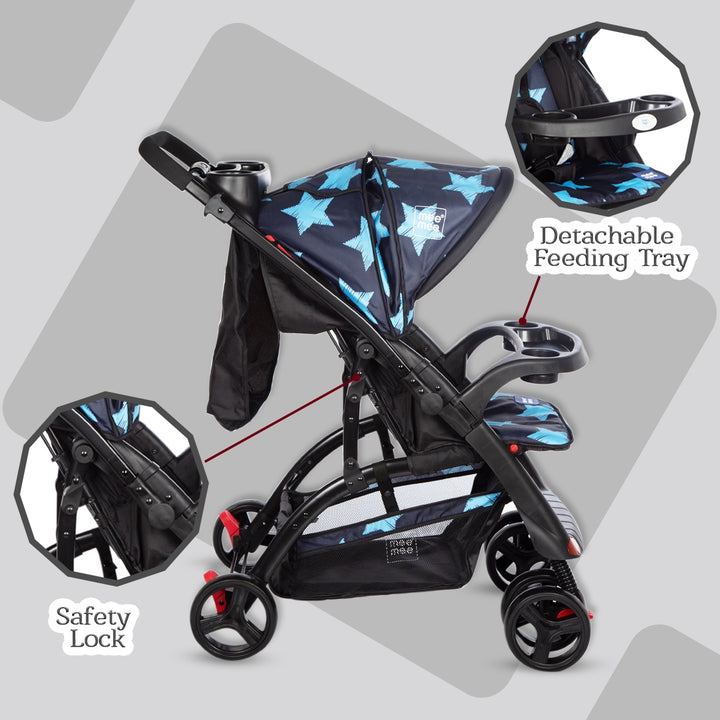 Mee Mee Advanced Baby Pram with Shock Absorber Wheels (Blue) Me N Moms