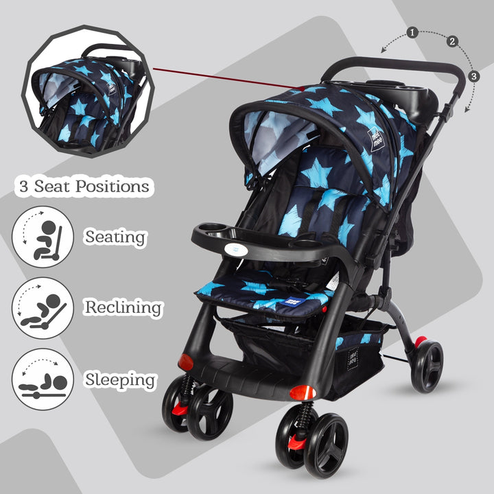 Mee Mee Advanced Baby Pram with Shock Absorber Wheels (Blue) Me N Moms