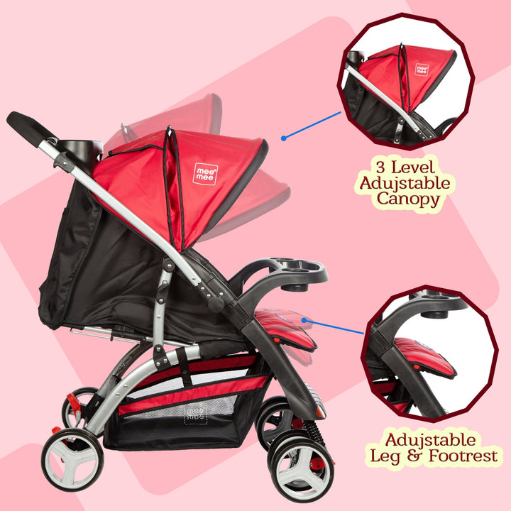 Advanced Baby Pram with Shock Absorber Wheels (Red) Me N Moms