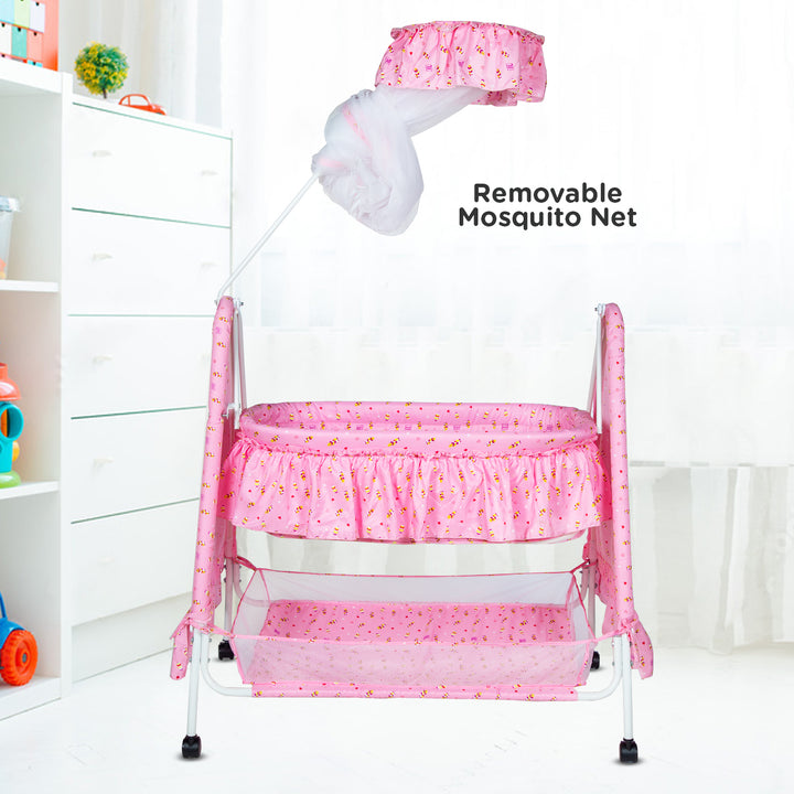 Buy Spacious Swinging Baby Cradle with Mosquito Net (Pink) Online