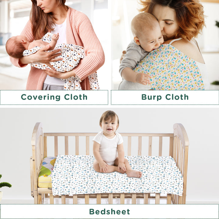 Mee Mee 100% Muslin Cotton Swaddle Wrappers for Newborn (3 Pcs Set)