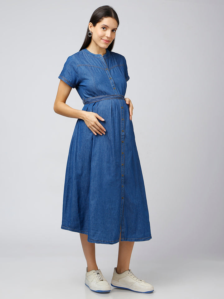 Mee Mee Denim Maternity Dress  Soft & Stylish Full Button-Down with T