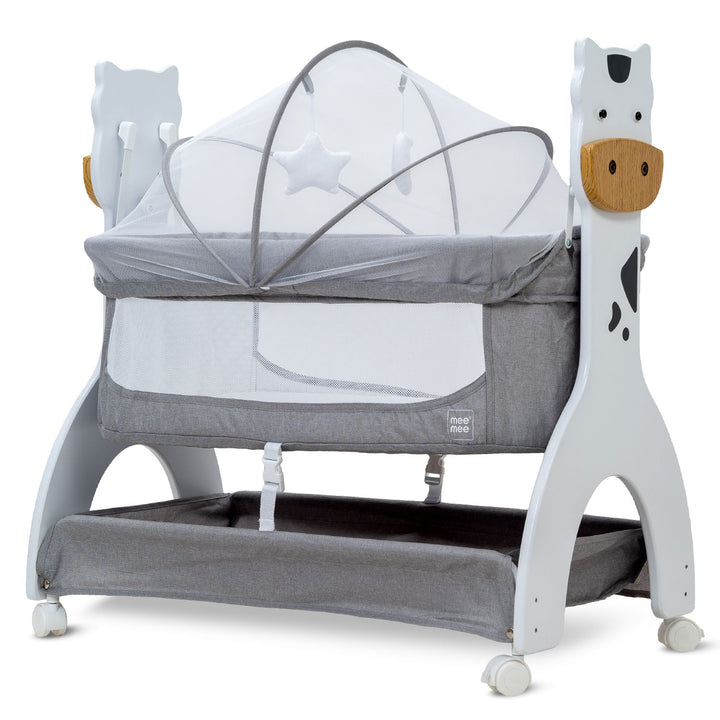 Mee Mee Manual Swing Cradle with mosquito net and mattress pad for safe and comfortable baby sleep.
