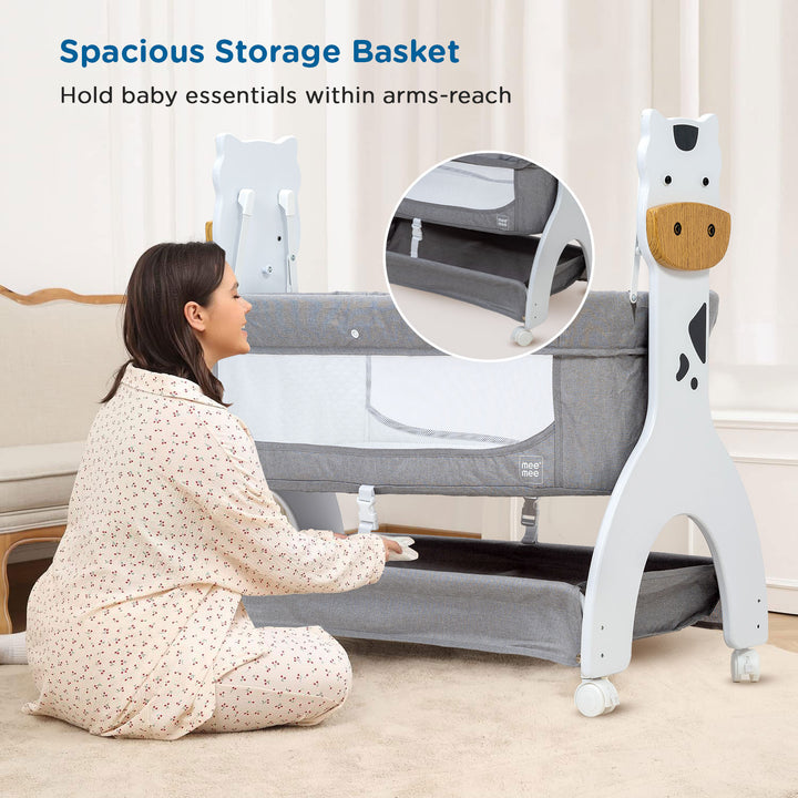 Mee Mee Manual Swing Cradle with spacious storage basket to keep baby essentials within easy reach.